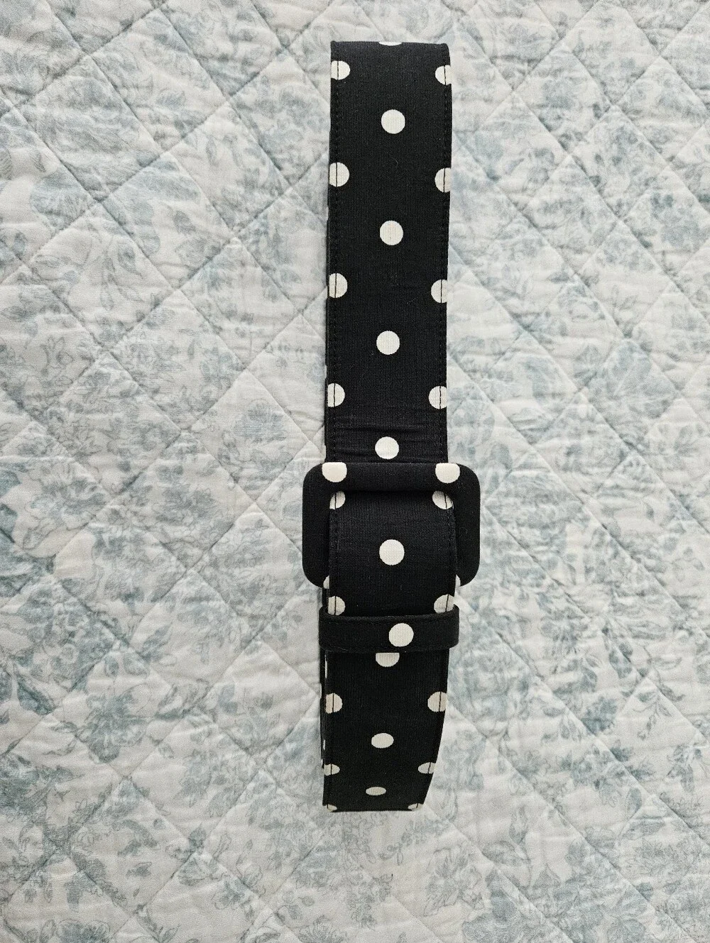 Carolina Herrera Polka Dot Wide Black Belt with Fabric Buckle Size Large
